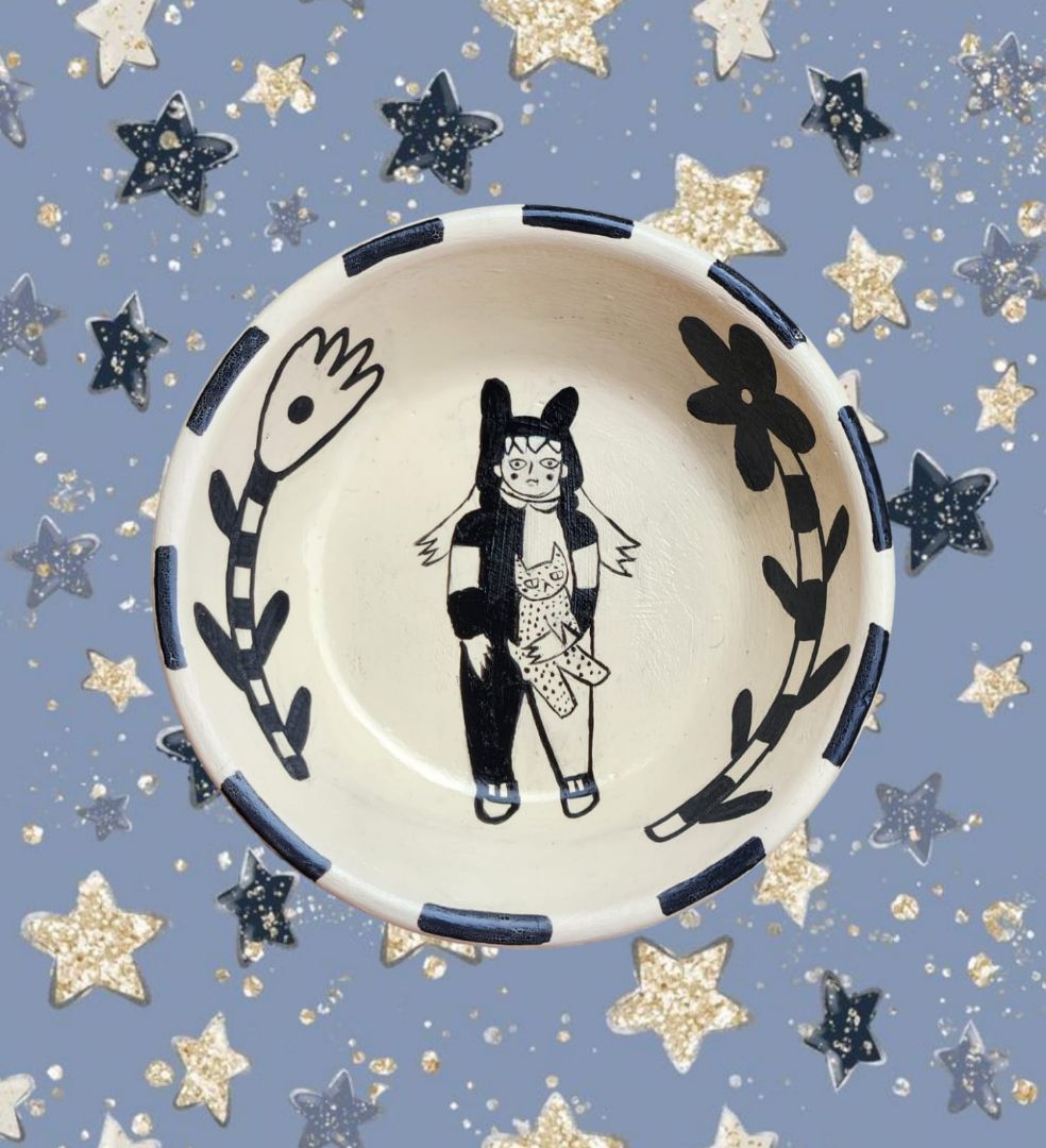 The Unbothered Girl With Her Unbothered Cat Trinket Bowl