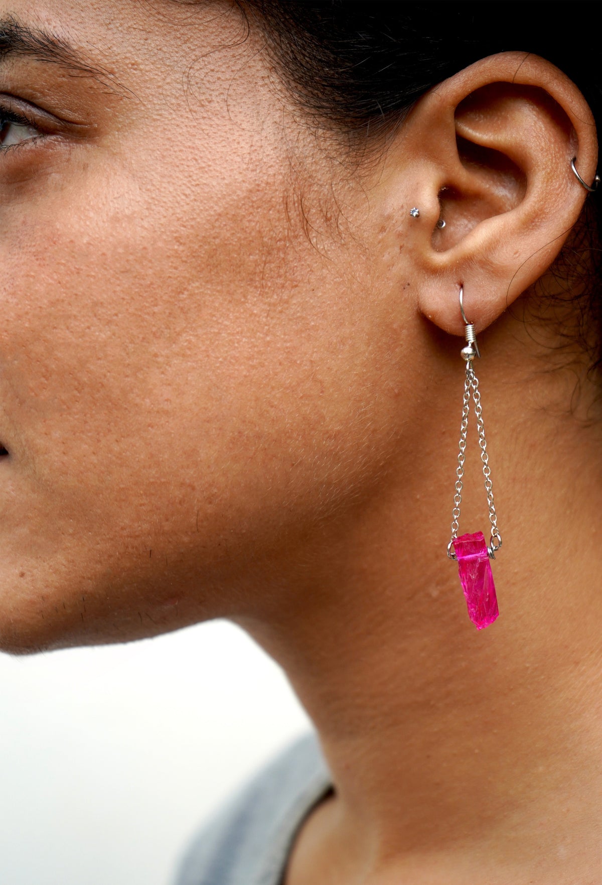 Aura Quartz Earrings - Hot Pink