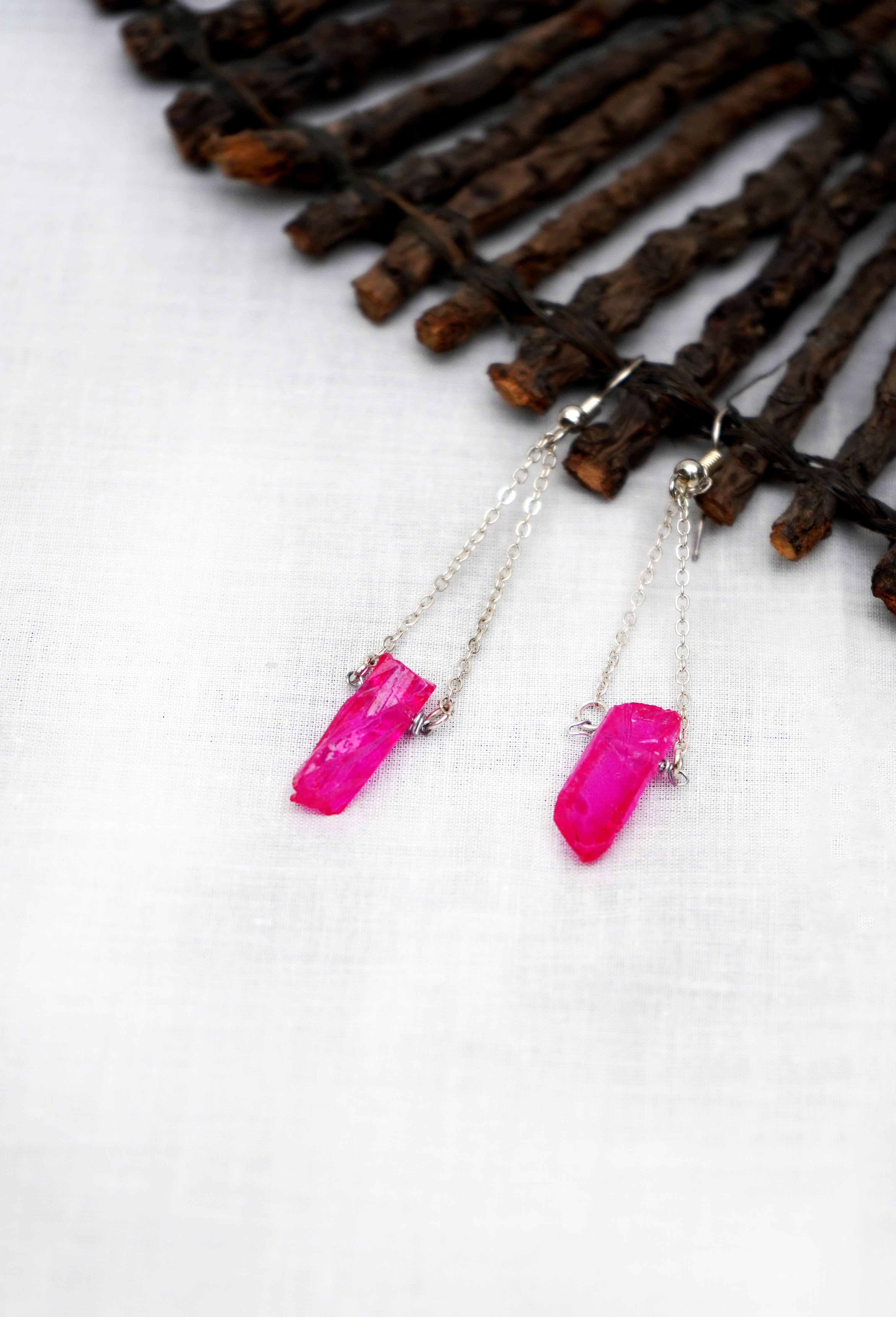 Aura Quartz Earrings - Hot Pink
